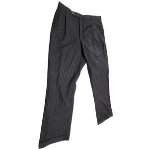 Kenneth Roberts Men 36W 32L Wool Pinstripe Dress Pants Platinum Collection Black